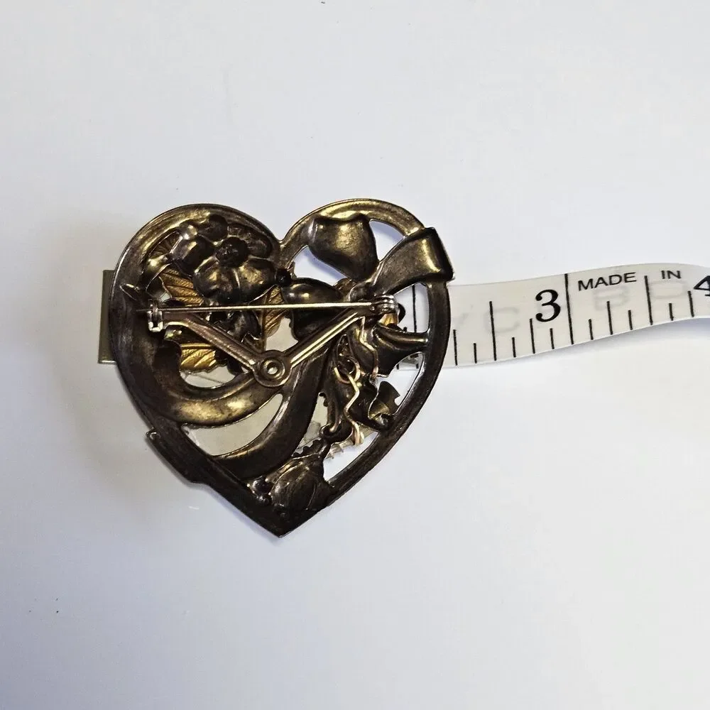 Ooak Vintage Heart Tramp Art Folk Art Brooch Pin Unique Eclectic